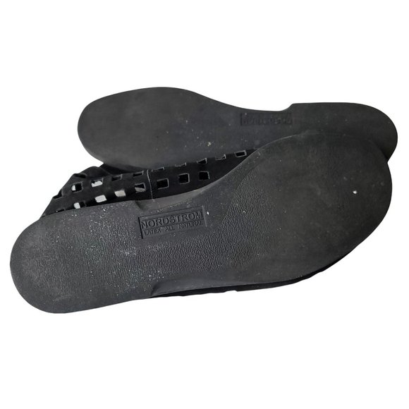 NORDSTROM Black Leather Darby Open Toe Back Zip Cut-Out Sandals - Women's 11 - Picture 6 of 7